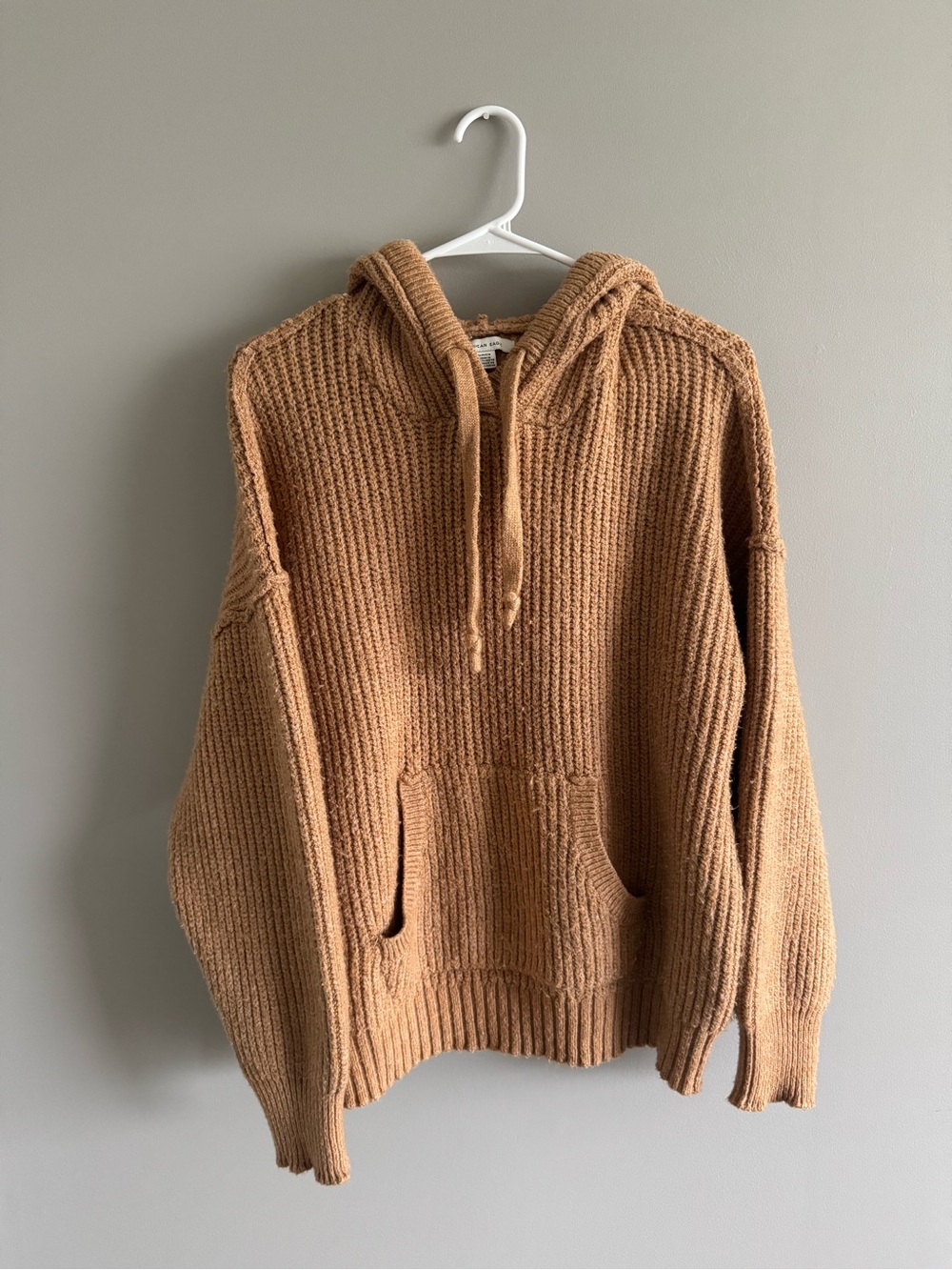 American Eagle Women’s Hooded Chunky Knit Sweater - Camel